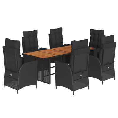 vidaXL Ensemble à manger de jardin coussins 7pcs Noir Résine tressée