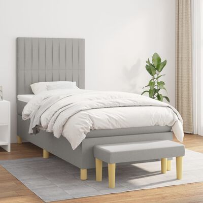 vidaXL Sommier à lattes de lit avec matelas Gris clair 90x200 cm Tissu