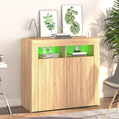 vidaXL Buffet avec lumières LED chêne sonoma 80x35x75 cm