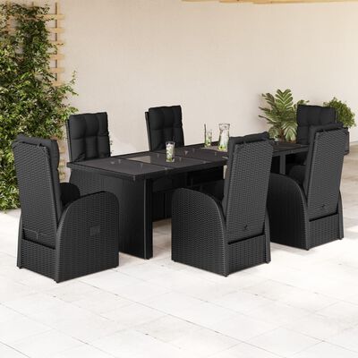 vidaXL Ensemble à manger de jardin coussins 7 pcs noir résine tressée