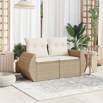 vidaXL Canapé de jardin avec coussins 2 places beige résine tressée