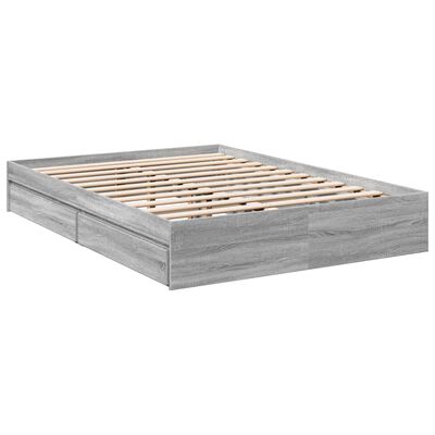 vidaXL Cadre de lit et tiroirs sonoma gris 135x190 cm bois ingénierie