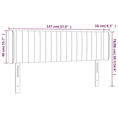 vidaXL Tête de lit avec oreilles Noir 147x16x78/88 cm Velours