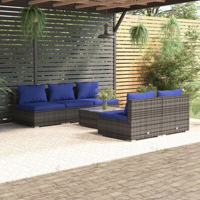 vidaXL Salon de jardin 6 pcs avec coussins résine tressée gris