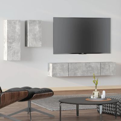 vidaXL Ensemble de meubles TV 4 pcs Gris béton Bois d'ingénierie