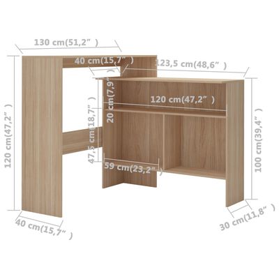 vidaXL Table de bar avec 2 dessus de table Chêne 130x40x120 cm