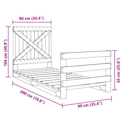 vidaXL Cadre de lit avec tête de lit 90x200 cm bois de pin massif