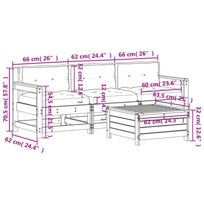 vidaXL Salon de jardin 4 pcs avec coussins bois massif douglas