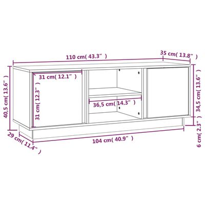 vidaXL Meuble TV Marron miel 110x35x40,5 cm Bois de pin massif