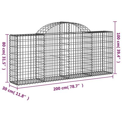 vidaXL Paniers à gabions arqués 3 pcs 200x30x80/100 cm Fer galvanisé