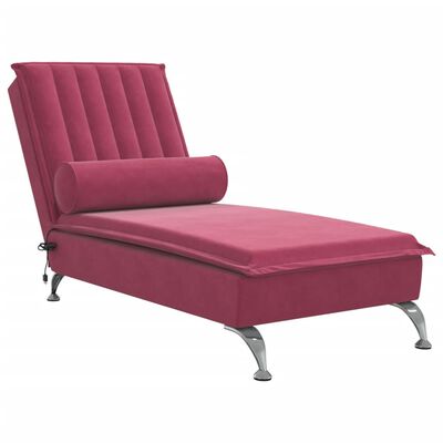 vidaXL Chaise longue de massage avec traversin rouge bordeaux velours