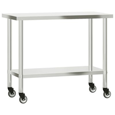 vidaXL Table de travail de cuisine avec étagère 110x55x120 cm inox