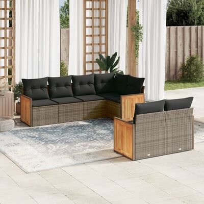 vidaXL Salon de jardin avec coussins 7 pcs gris résine tressée