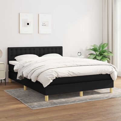 vidaXL Sommier à lattes de lit avec matelas Noir 140x200 cm Tissu