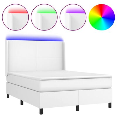 vidaXL Sommier à lattes de lit matelas LED Blanc 140x200 cm Similicuir