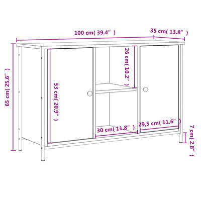 vidaXL Meuble TV chêne fumé 100x35x65 cm bois d'ingénierie