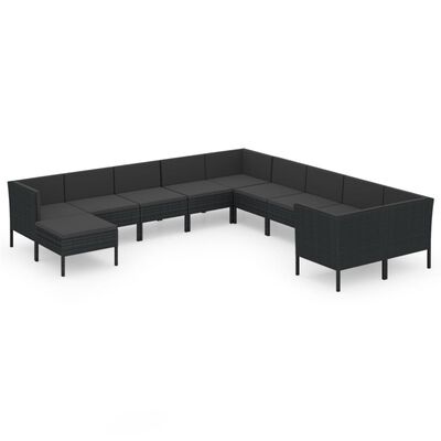 vidaXL Salon de jardin 11 pcs avec coussins Résine tressée Noir