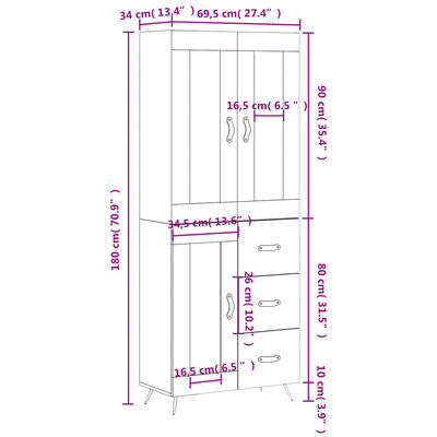 vidaXL Buffet haut Blanc 69,5x34x180 cm Bois d'ingénierie