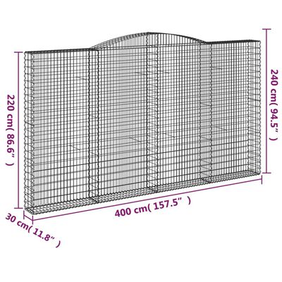 vidaXL Paniers à gabions arqués 7 pcs 400x30x220/240 cm Fer galvanisé