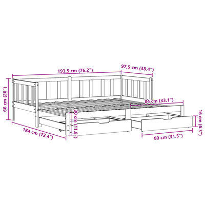 vidaXL Lit de jour et lit gigogne et tiroirs 90x190 cm bois pin massif