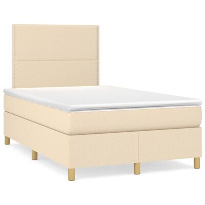 vidaXL Sommier à lattes de lit matelas et LED crème 120x190 cm tissu