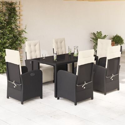 vidaXL Ensemble à manger de jardin coussins 7pcs Noir Résine tressée