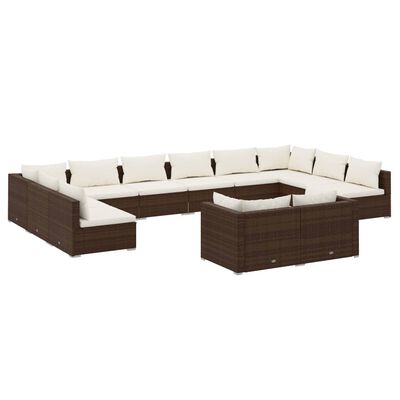 vidaXL Salon de jardin 12 pcs avec coussins Marron Résine tressée