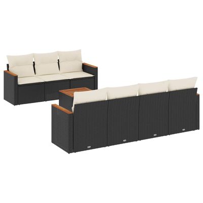 vidaXL Salon de jardin 8 pcs avec coussins noir résine tressée