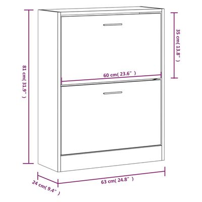 vidaXL Armoire à chaussures Chêne marron 63x24x81 cm Bois d'ingénierie