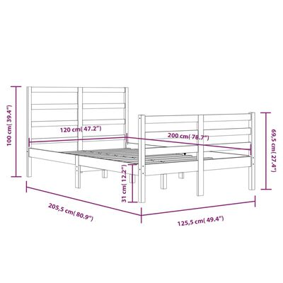 vidaXL Cadre de lit sans matelas bois de pin massif 120x200 cm