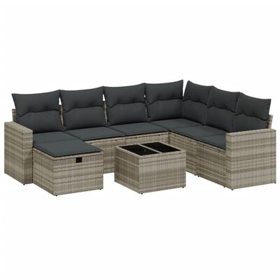 vidaXL Salon de jardin 8 pcs avec coussins gris clair résine tressée