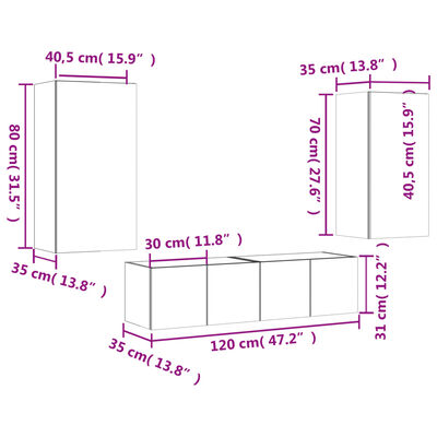 vidaXL Unités murales TV avec LED 4 pcs chêne fumé bois d'ingénierie