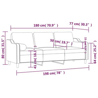 vidaXL Canapé 3 places avec oreillers décoratifs noir 180 cm tissu