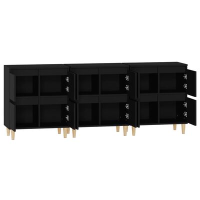 vidaXL Buffets 3 pcs noir 60x35x70 cm bois d'ingénierie