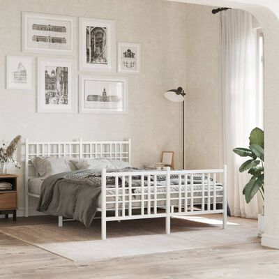 vidaXL Cadre de lit métal sans matelas et pied de lit blanc 140x190 cm