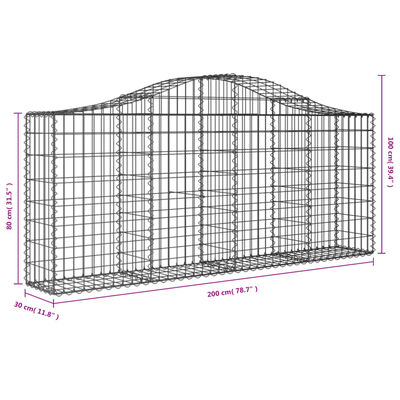 vidaXL Paniers à gabions arqués 2 pcs 200x30x80/100 cm Fer galvanisé