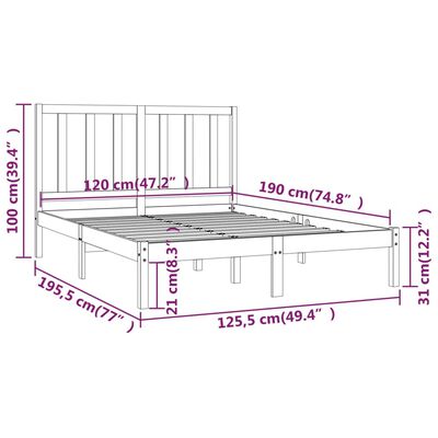 vidaXL Cadre de lit Noir Bois de pin massif 120x190 cm Petit double