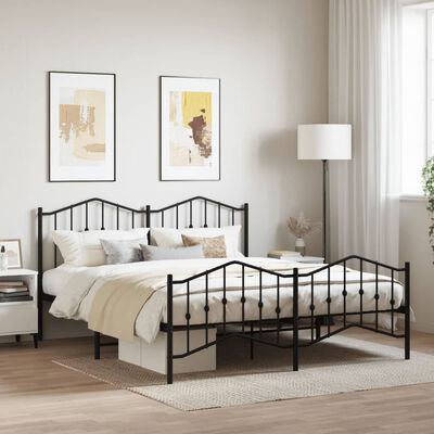 vidaXL Cadre de lit métal sans matelas avec pied de lit noir 183x213cm