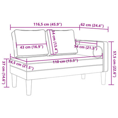 vidaXL Chaise longue avec coussins crème similicuir