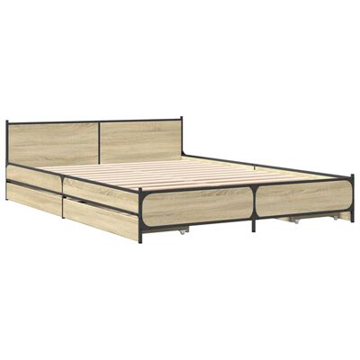 vidaXL Cadre de lit avec tiroirs sans matelas chêne sonoma 150x200 cm