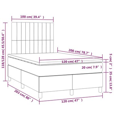 vidaXL Sommier à lattes de lit et matelas et LED Taupe 120x200cm Tissu