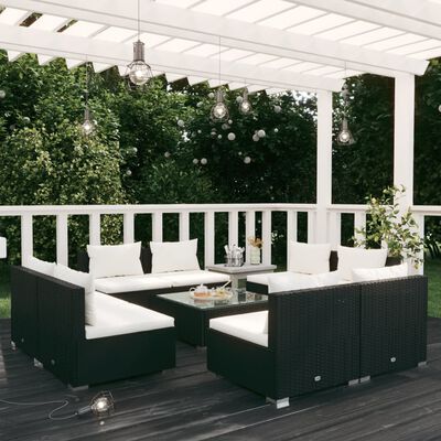 vidaXL Salon de jardin 9 pcs avec coussins Résine tressée Noir