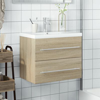 vidaXL Armoire lavabo de salle de bain et bassin intégré chêne sonoma