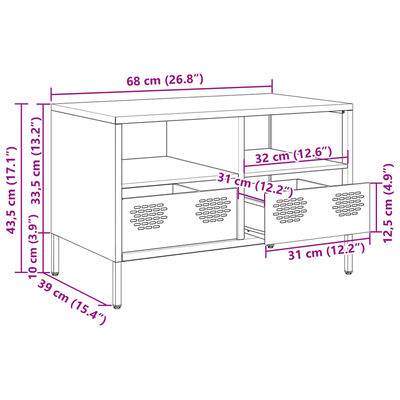 vidaXL Meuble TV noir 68x39x43,5 cm acier laminé à froid