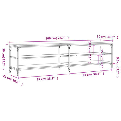 vidaXL Meuble TV noir 200x30x50 cm bois d'ingénierie et métal