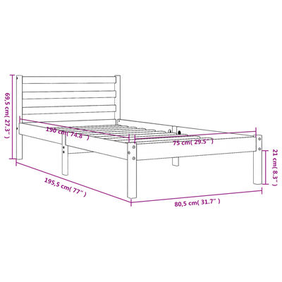 vidaXL Cadre de lit sans matelas cire marron 75x190 cm bois pin massif