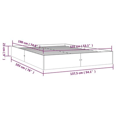 vidaXL Cadre de lit bois massif 135x190 cm double