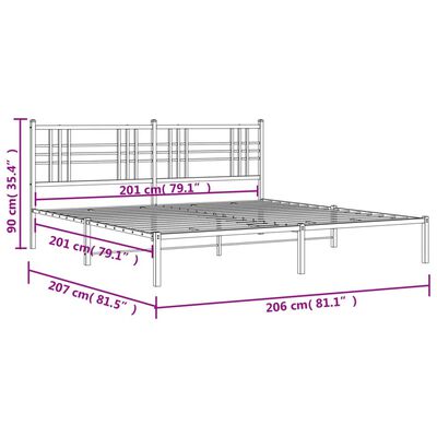 vidaXL Cadre de lit métal sans matelas avec tête de lit noir 200x200cm