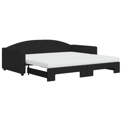 vidaXL Lit de jour avec gigogne et matelas noir 100x200 cm tissu