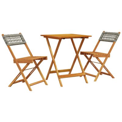 vidaXL Ensemble de bistro 3 pcs gris résine tressée et bois massif